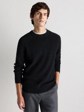 Quince 100% Organic Cotton Ribbed Crewneck Sweater size XL Black NWT